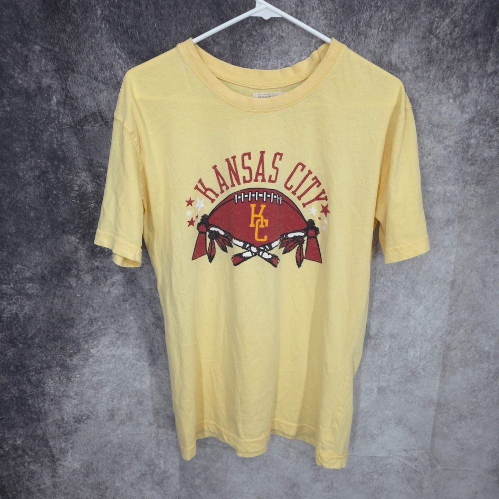 Kansas City Chiefs Shirt‎ Mens Small Trade Heritage Retro Yellow KC  Tomahawk
